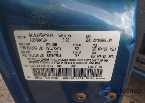 2003 Jeep Liberty Sport из США, поврежденный, VIN 1J4GL48K43W533564